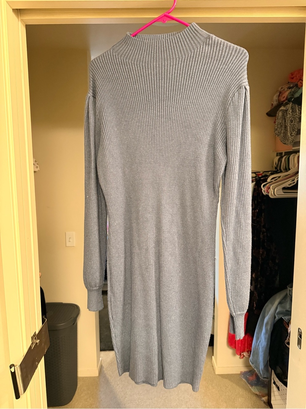 Amazon Gray Ribbed Long Sleeve Midi Dress